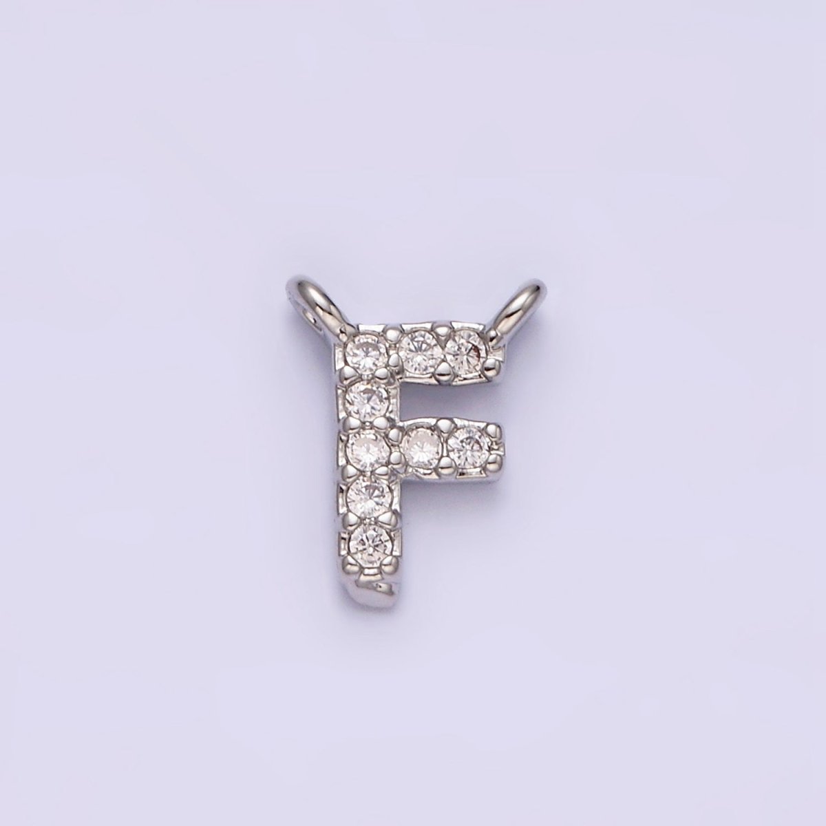 White Gold Filled A-Z Initial Letter Micro Paved CZ Top Loop Personalized Connector | A-A1926-A-A1938
