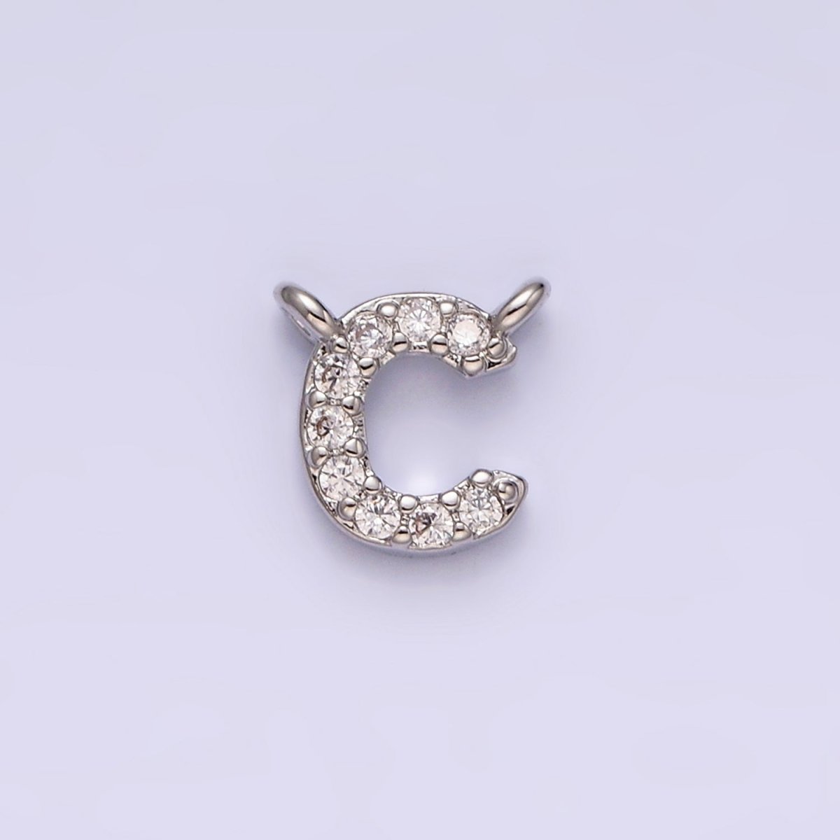 White Gold Filled A-Z Initial Letter Micro Paved CZ Top Loop Personalized Connector | A-A1926-A-A1938
