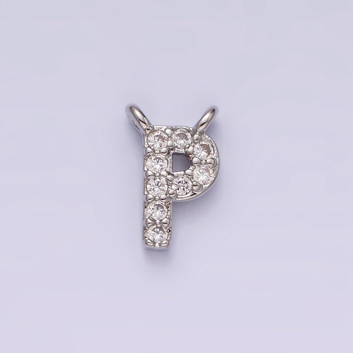 White Gold Filled A-Z Initial Letter Micro Paved CZ Top Loop Personalized Connector | A-A1926-A-A1938