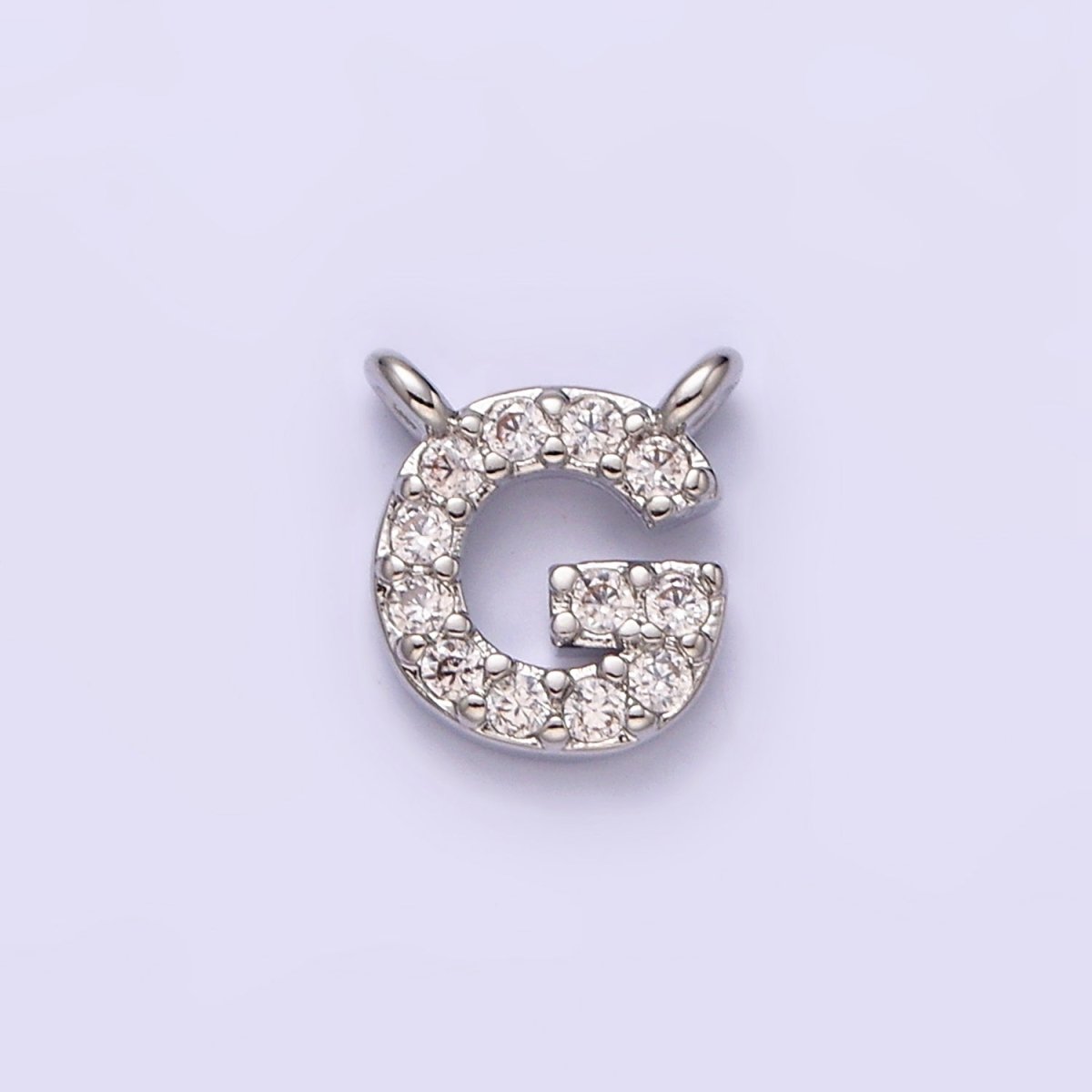 White Gold Filled A-Z Initial Letter Micro Paved CZ Top Loop Personalized Connector | A-A1926-A-A1938