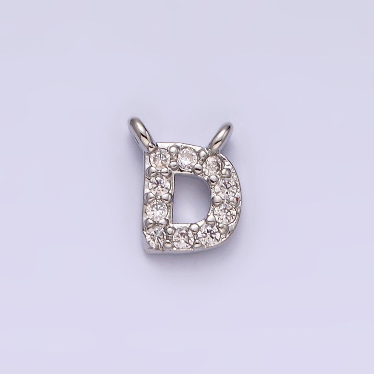 White Gold Filled A-Z Initial Letter Micro Paved CZ Top Loop Personalized Connector | A-A1926-A-A1938