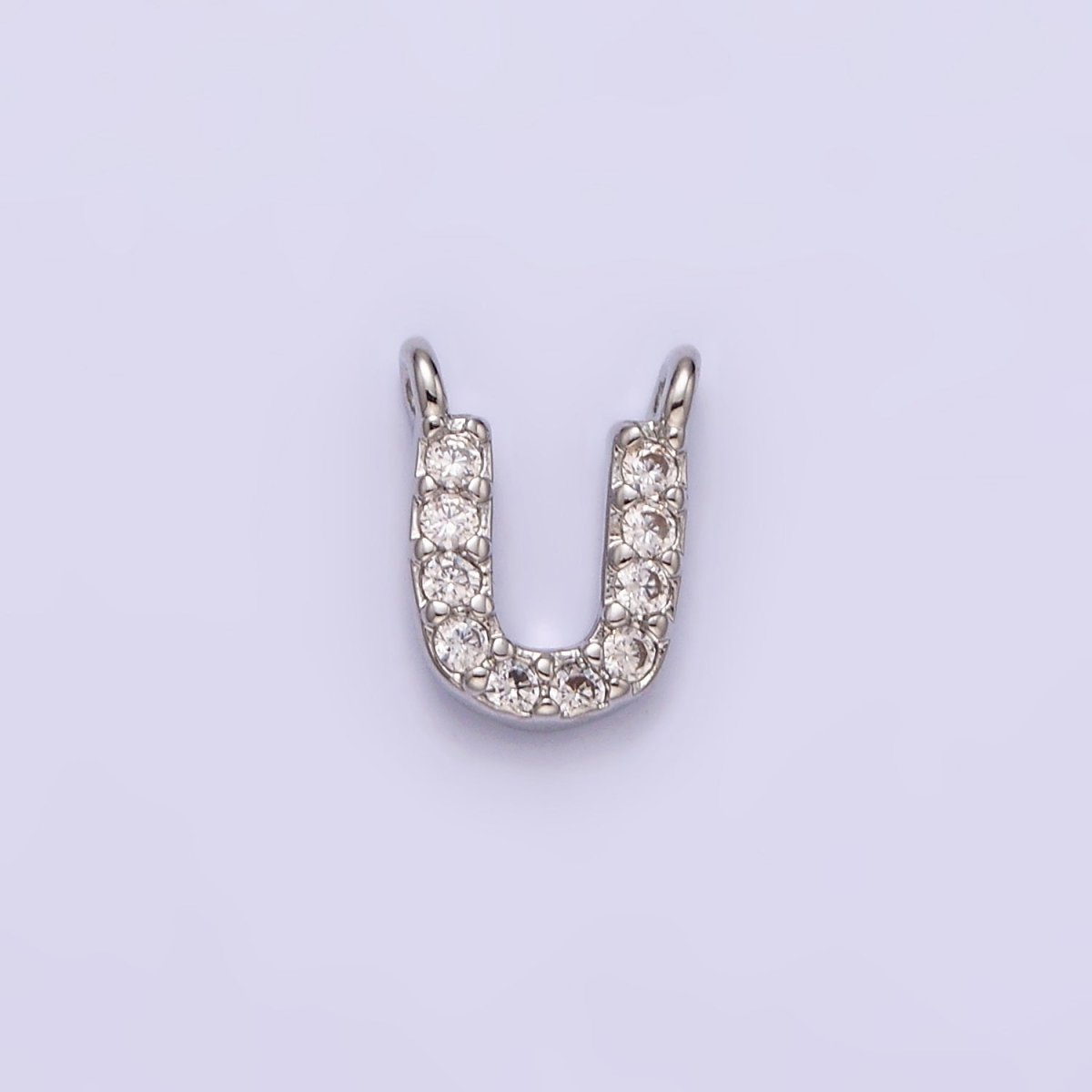 White Gold Filled A-Z Initial Letter Micro Paved CZ Top Loop Personalized Connector | A-A1926-A-A1938