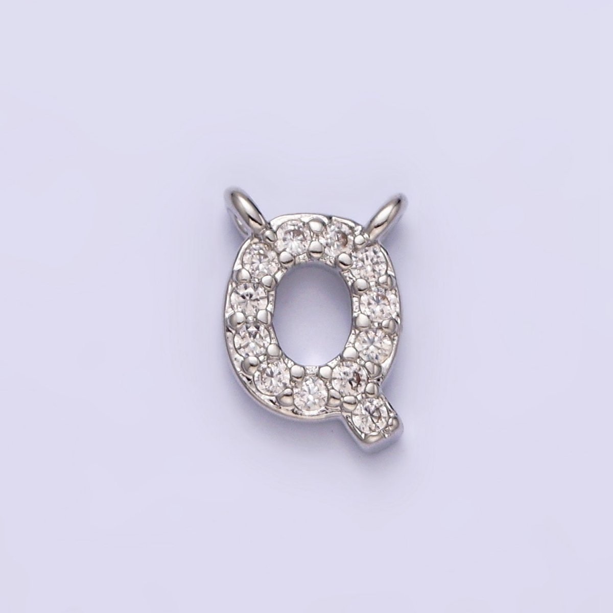 White Gold Filled A-Z Initial Letter Micro Paved CZ Top Loop Personalized Connector | A-A1926-A-A1938