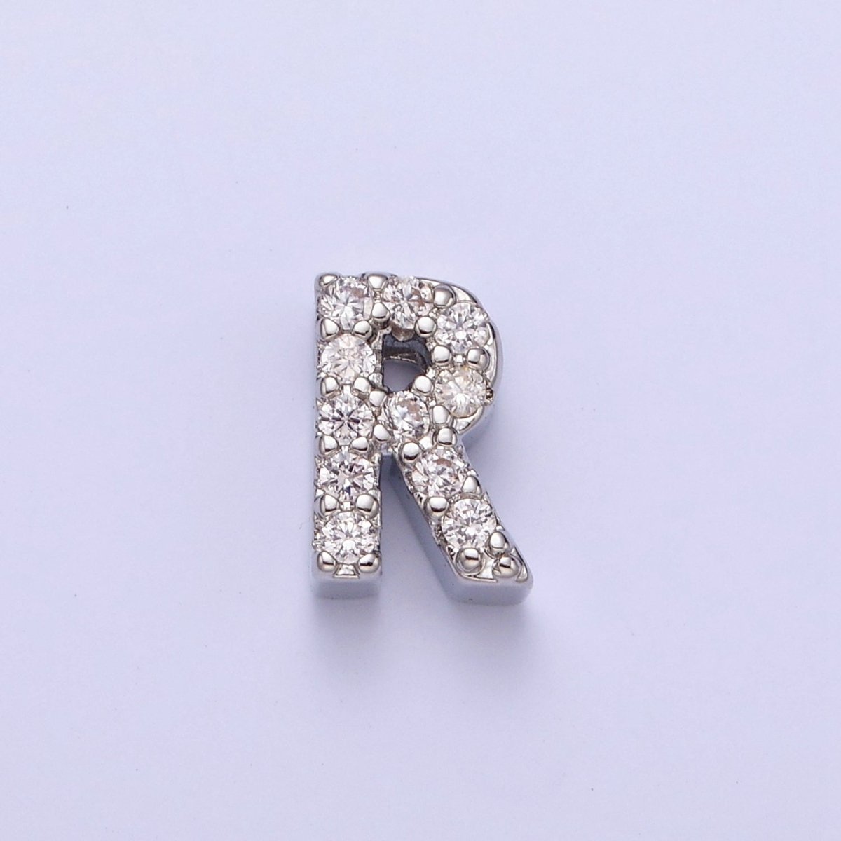 Silver A-Z Initial Letters Clear Micro Paved CZ Personalized Bead Spacer | A-611-A-623