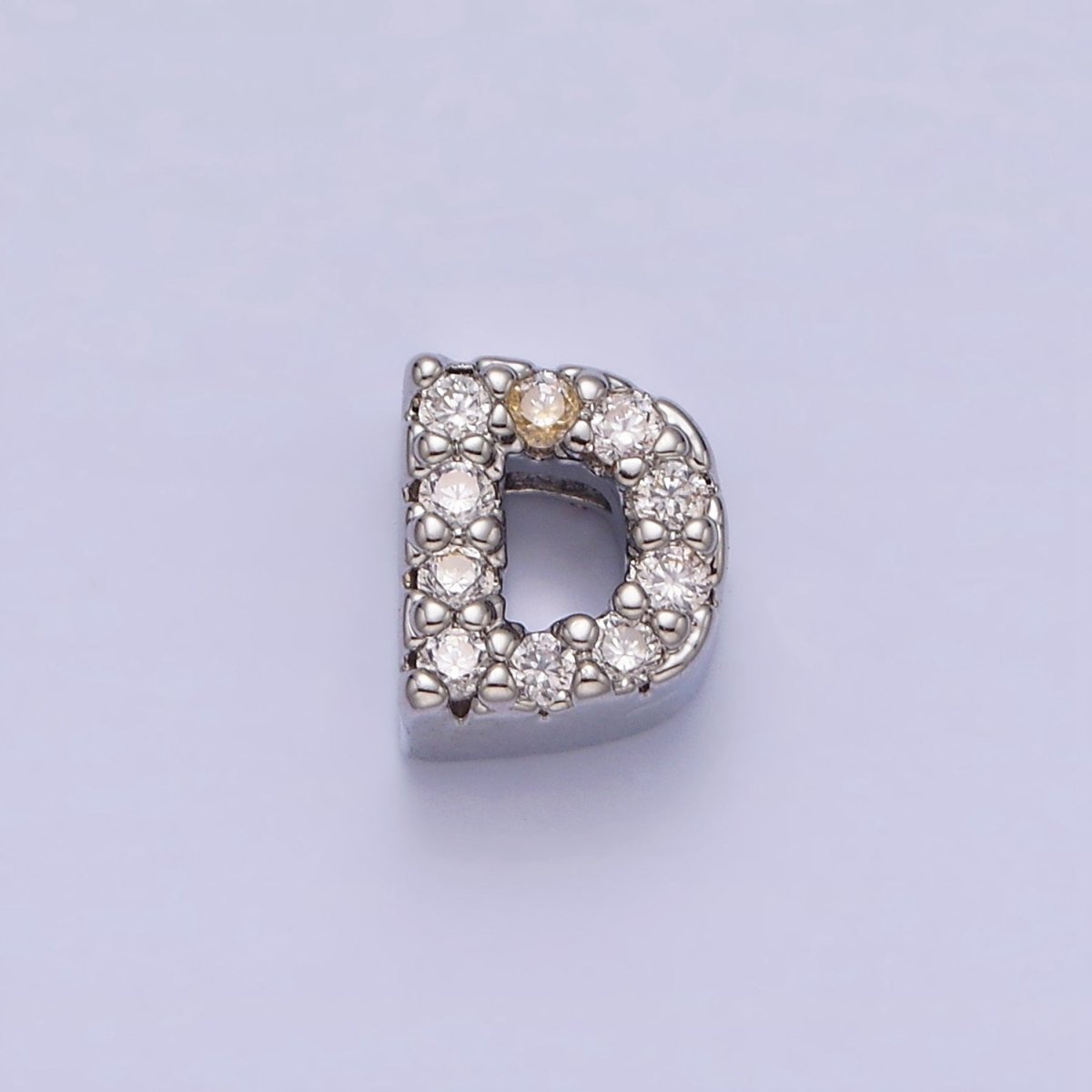 Silver A-Z Initial Letters Clear Micro Paved CZ Personalized Bead Spacer | A-611-A-623