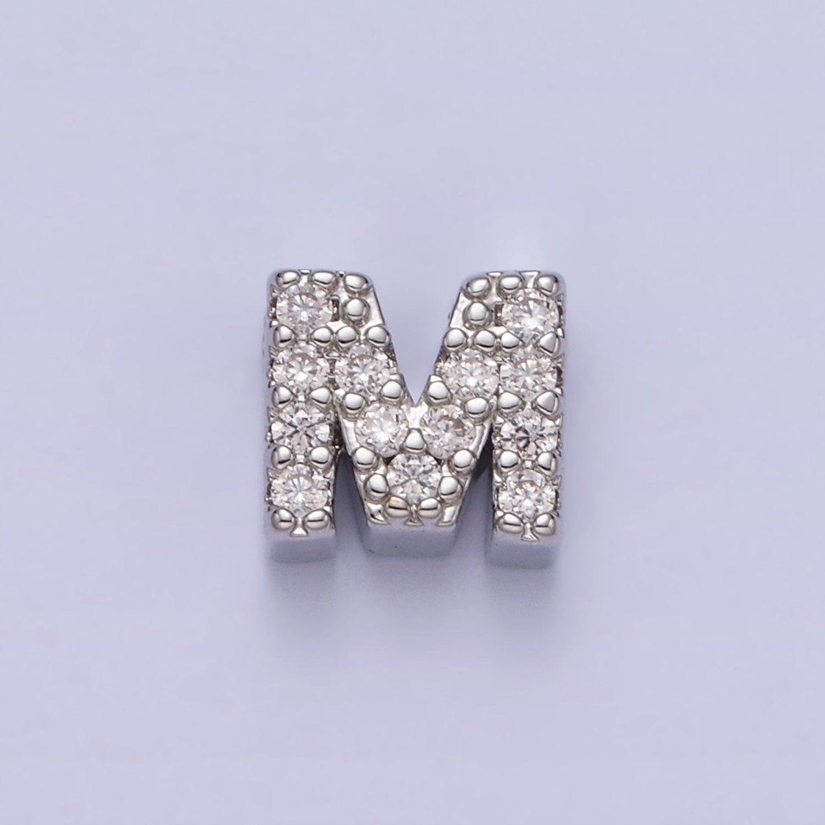 Silver A-Z Initial Letters Clear Micro Paved CZ Personalized Bead Spacer | A-611-A-623
