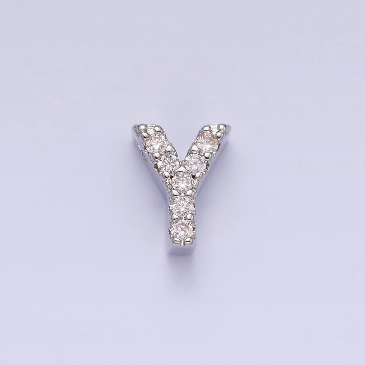 Silver A-Z Initial Letters Clear Micro Paved CZ Personalized Bead Spacer | A-611-A-623