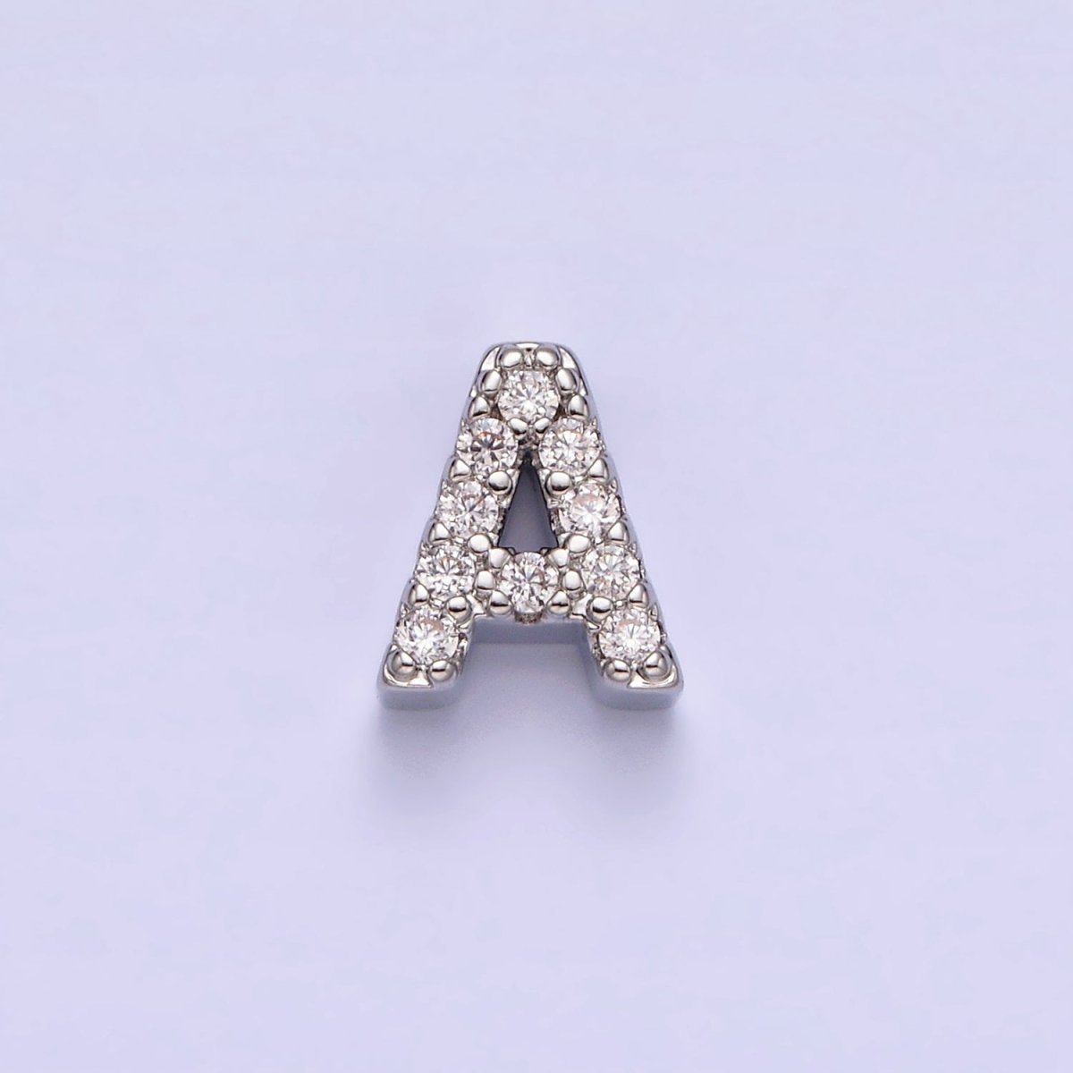 Silver A-Z Initial Letters Clear Micro Paved CZ Personalized Bead Spacer | A-611-A-623