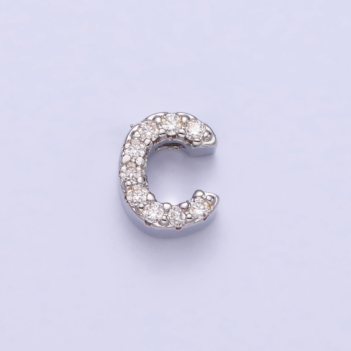 Silver A-Z Initial Letters Clear Micro Paved CZ Personalized Bead Spacer | A-611-A-623