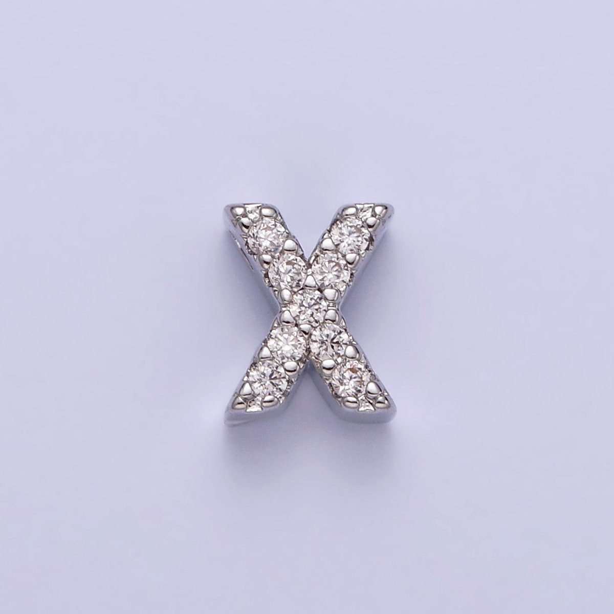 Silver A-Z Initial Letters Clear Micro Paved CZ Personalized Bead Spacer | A-611-A-623