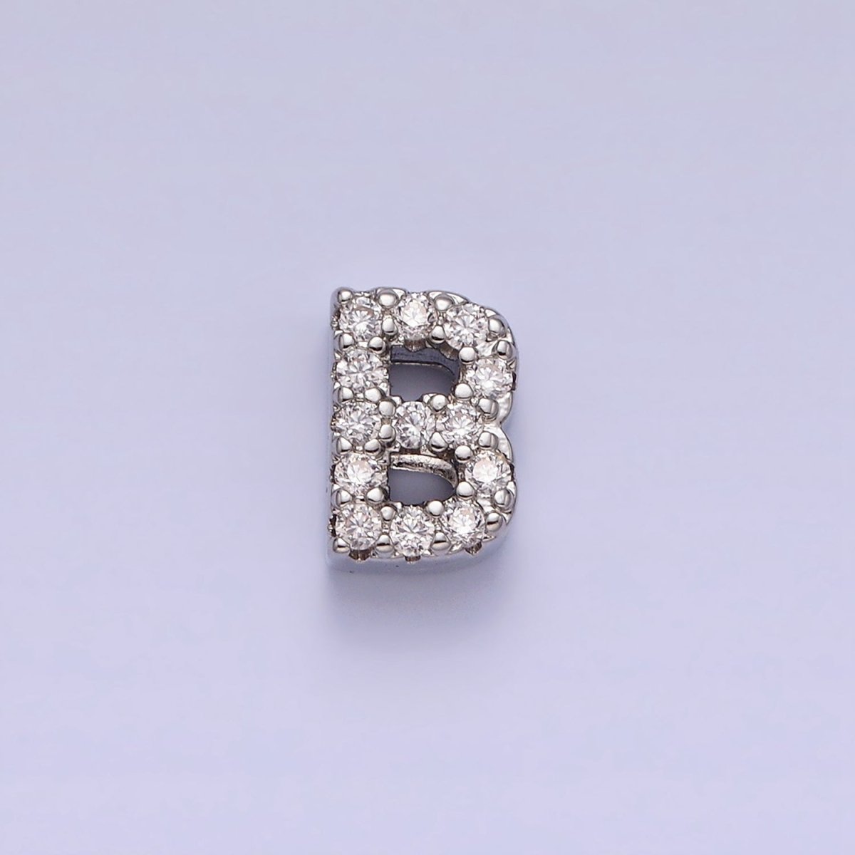 Silver A-Z Initial Letters Clear Micro Paved CZ Personalized Bead Spacer | A-611-A-623