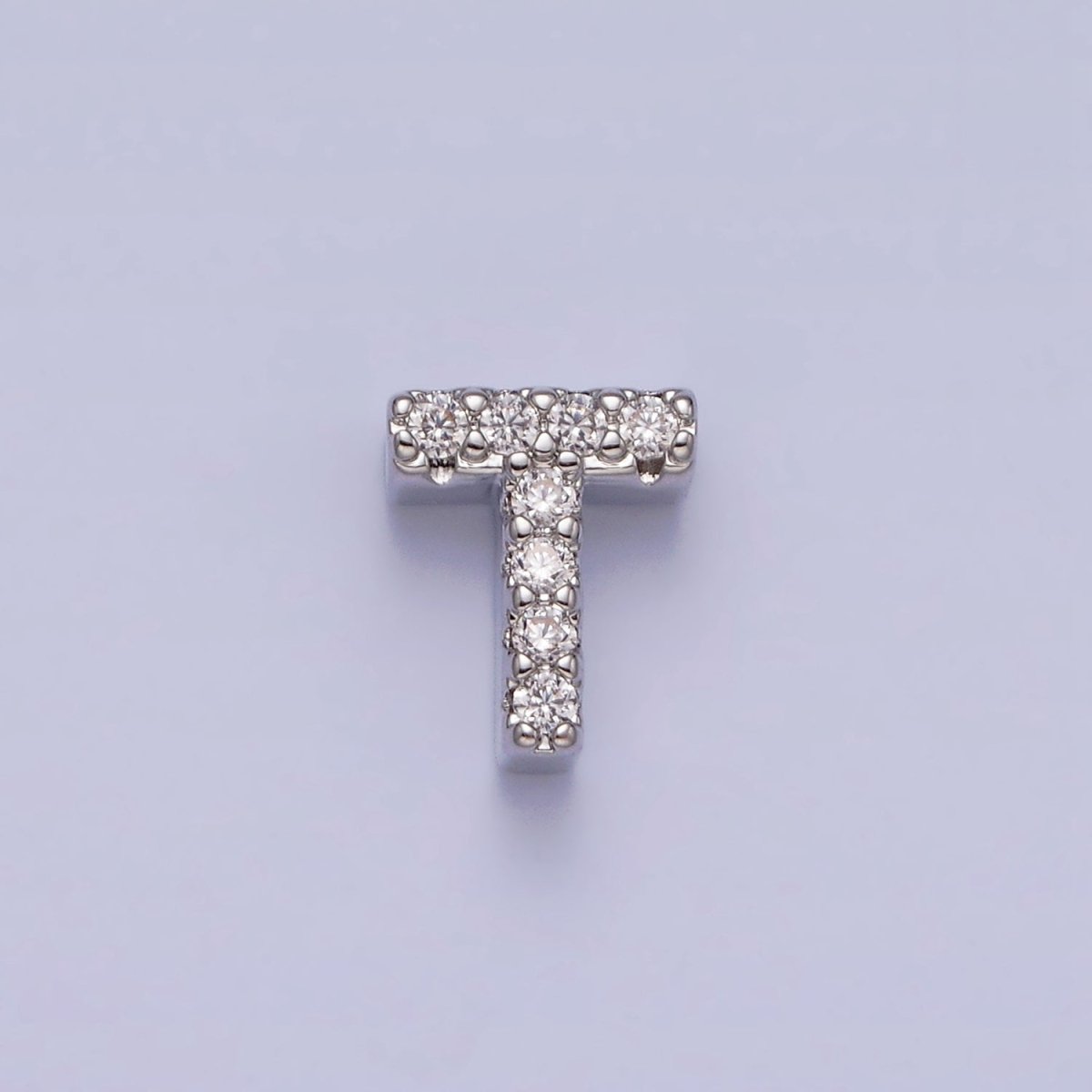Silver A-Z Initial Letters Clear Micro Paved CZ Personalized Bead Spacer | A-611-A-623