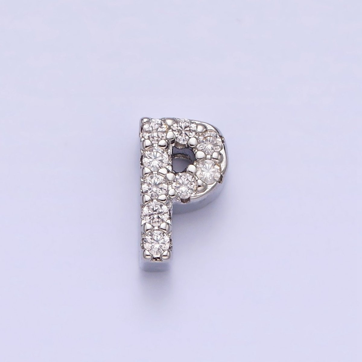 Silver A-Z Initial Letters Clear Micro Paved CZ Personalized Bead Spacer | A-611-A-623
