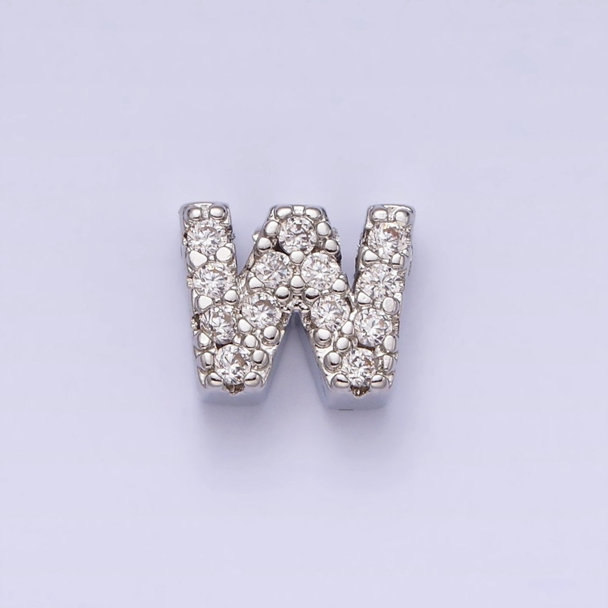 Silver A-Z Initial Letters Clear Micro Paved CZ Personalized Bead Spacer | A-611-A-623
