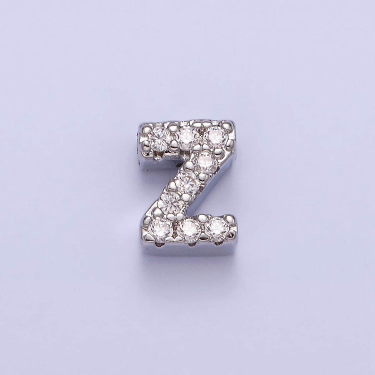 Silver A-Z Initial Letters Clear Micro Paved CZ Personalized Bead Spacer | A-611-A-623