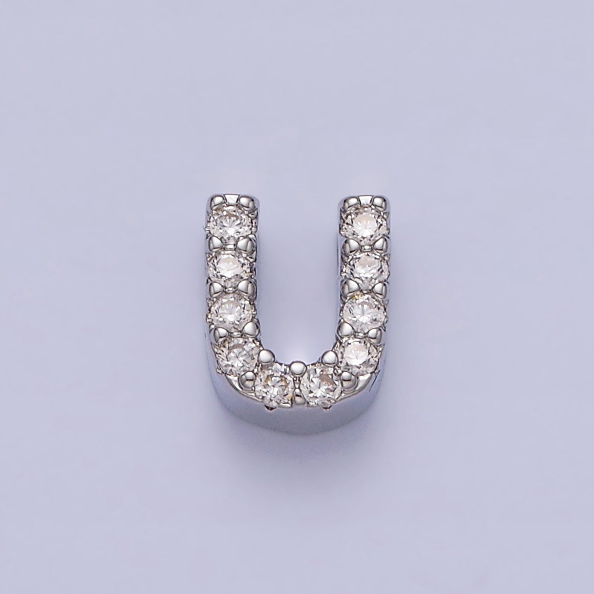 Silver A-Z Initial Letters Clear Micro Paved CZ Personalized Bead Spacer | A-611-A-623