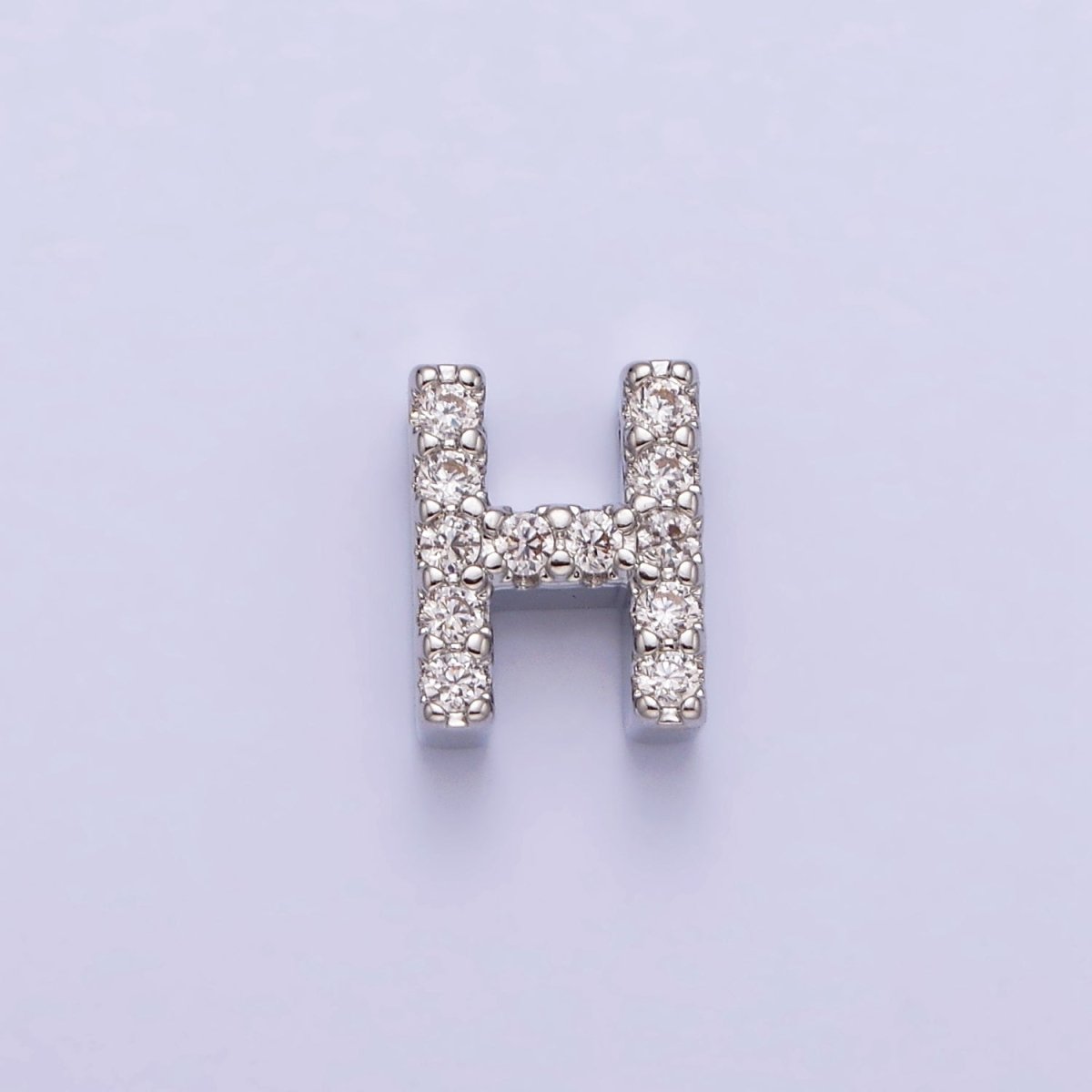 Silver A-Z Initial Letters Clear Micro Paved CZ Personalized Bead Spacer | A-611-A-623