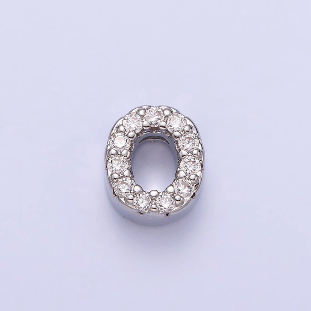Silver A-Z Initial Letters Clear Micro Paved CZ Personalized Bead Spacer | A-611-A-623