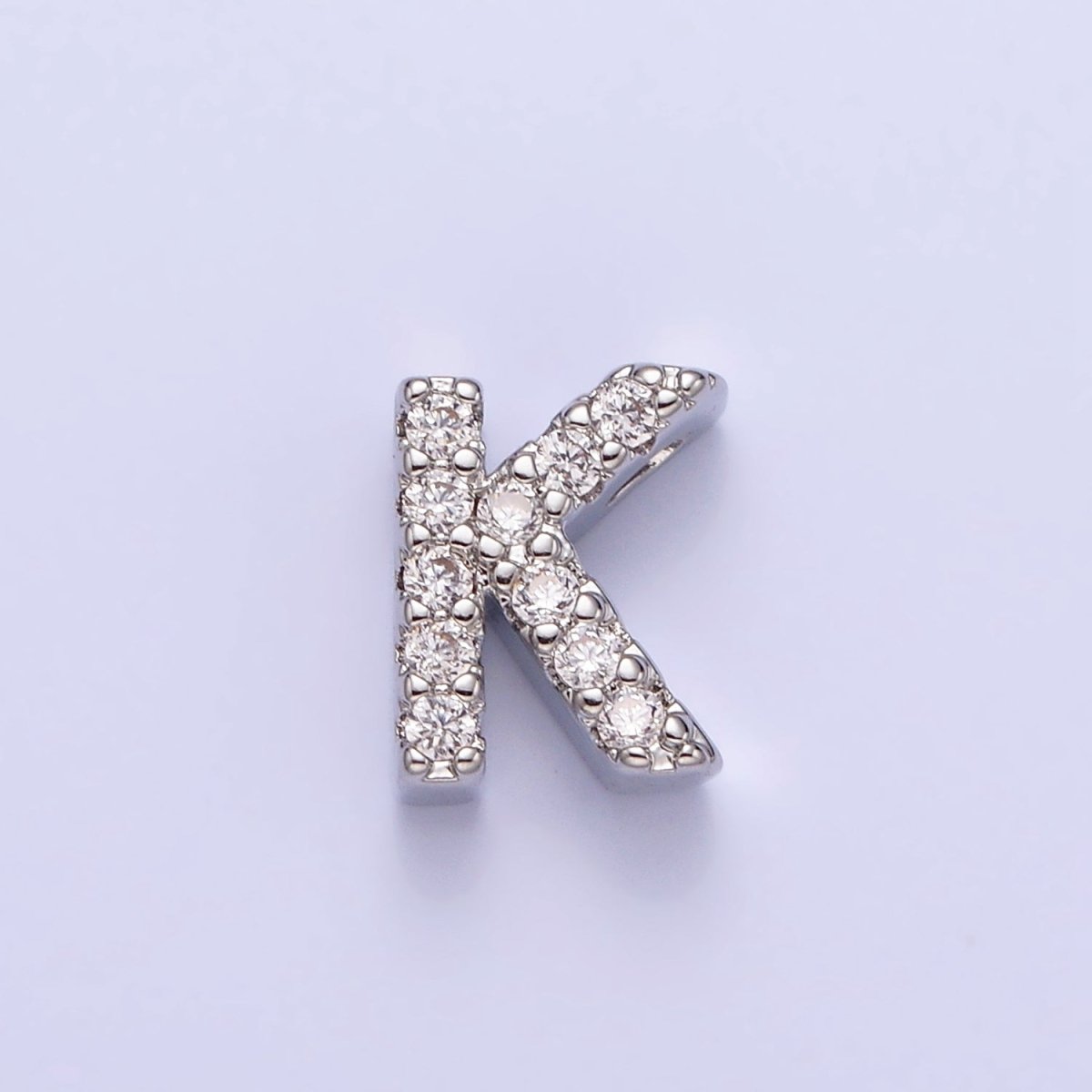 Silver A-Z Initial Letters Clear Micro Paved CZ Personalized Bead Spacer | A-611-A-623