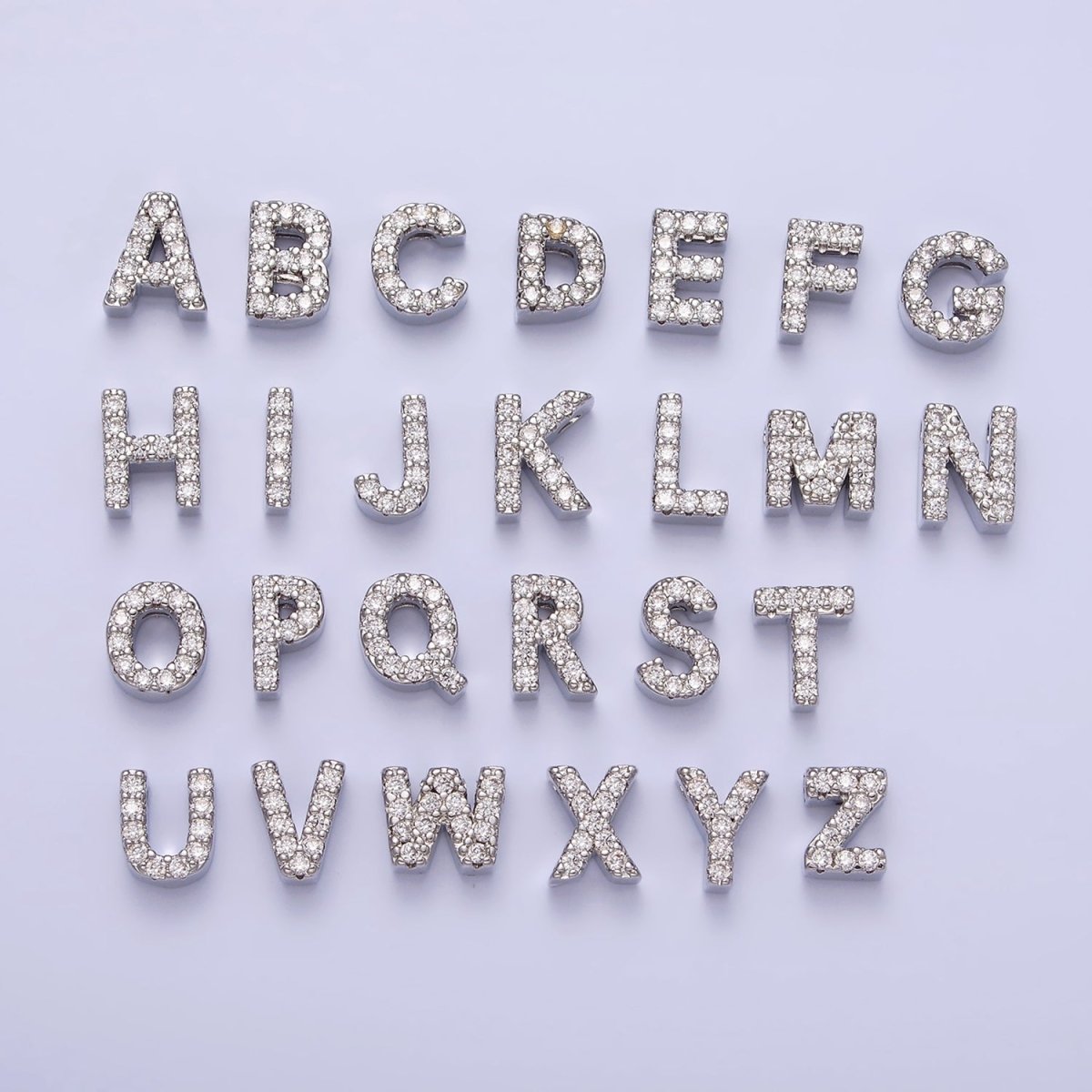 Silver A-Z Initial Letters Clear Micro Paved CZ Personalized Bead Spacer | A-611-A-623