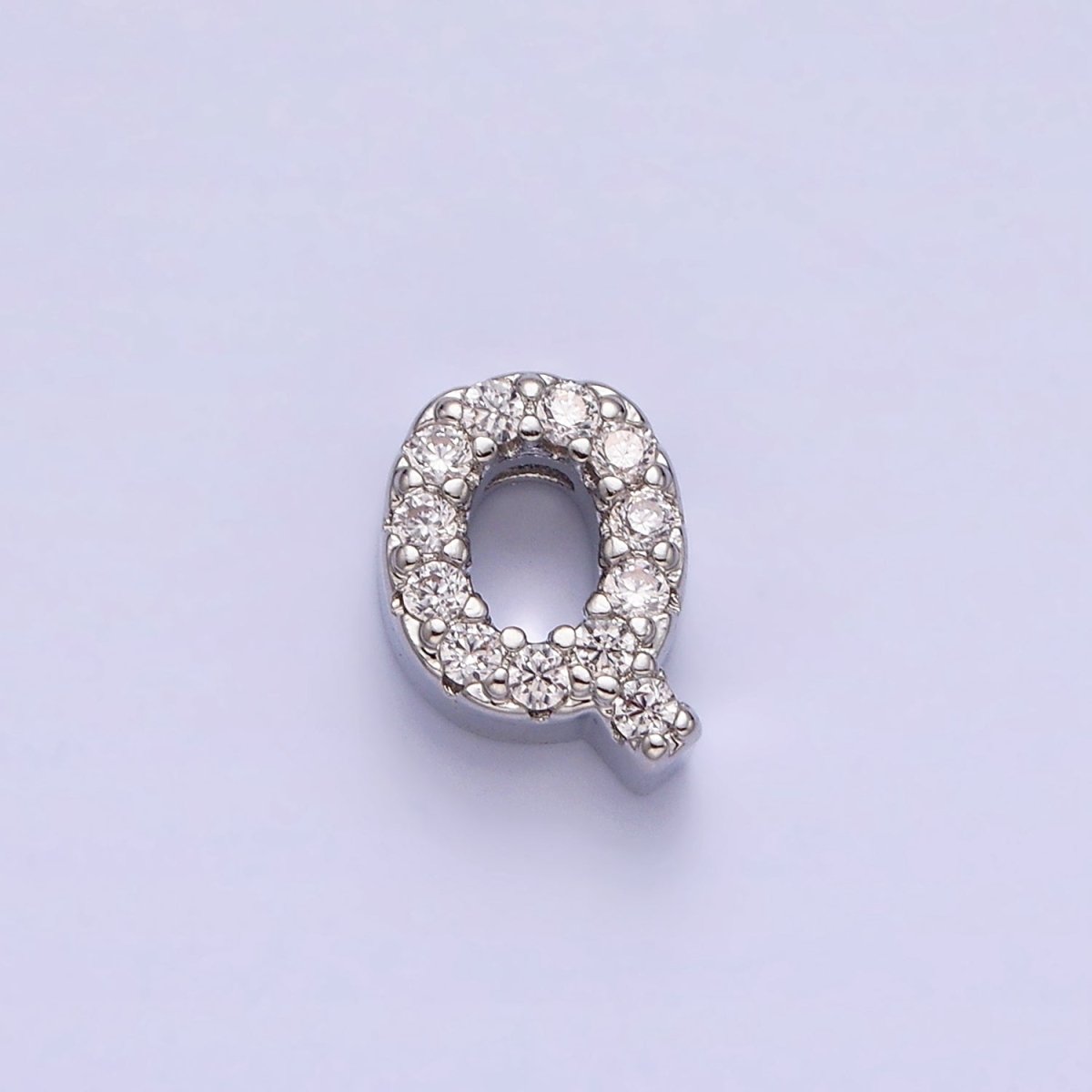 Silver A-Z Initial Letters Clear Micro Paved CZ Personalized Bead Spacer | A-611-A-623