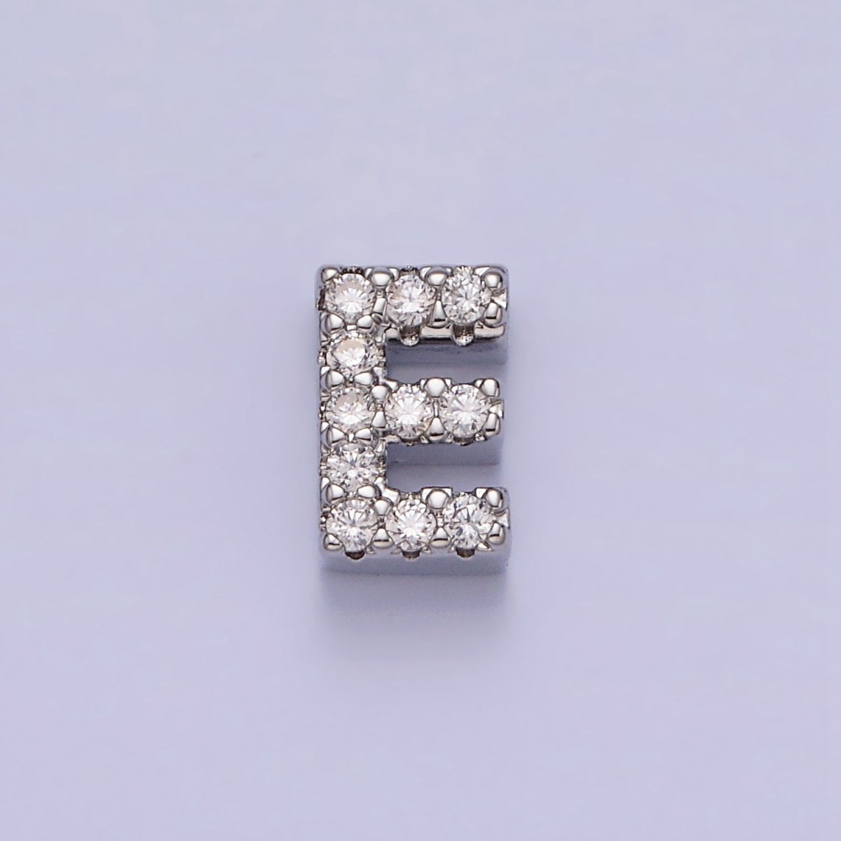 Silver A-Z Initial Letters Clear Micro Paved CZ Personalized Bead Spacer | A-611-A-623