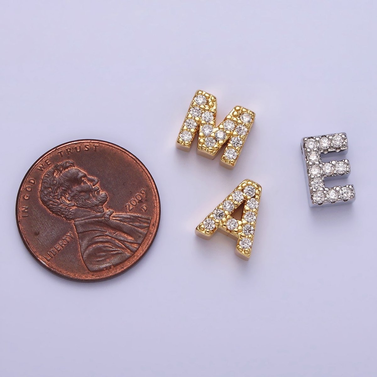Silver A-Z Initial Letters Clear Micro Paved CZ Personalized Bead Spacer | A-611-A-623