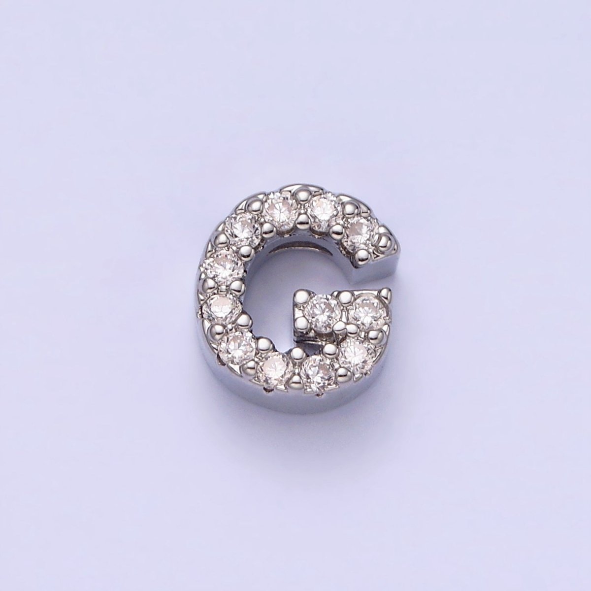 Silver A-Z Initial Letters Clear Micro Paved CZ Personalized Bead Spacer | A-611-A-623