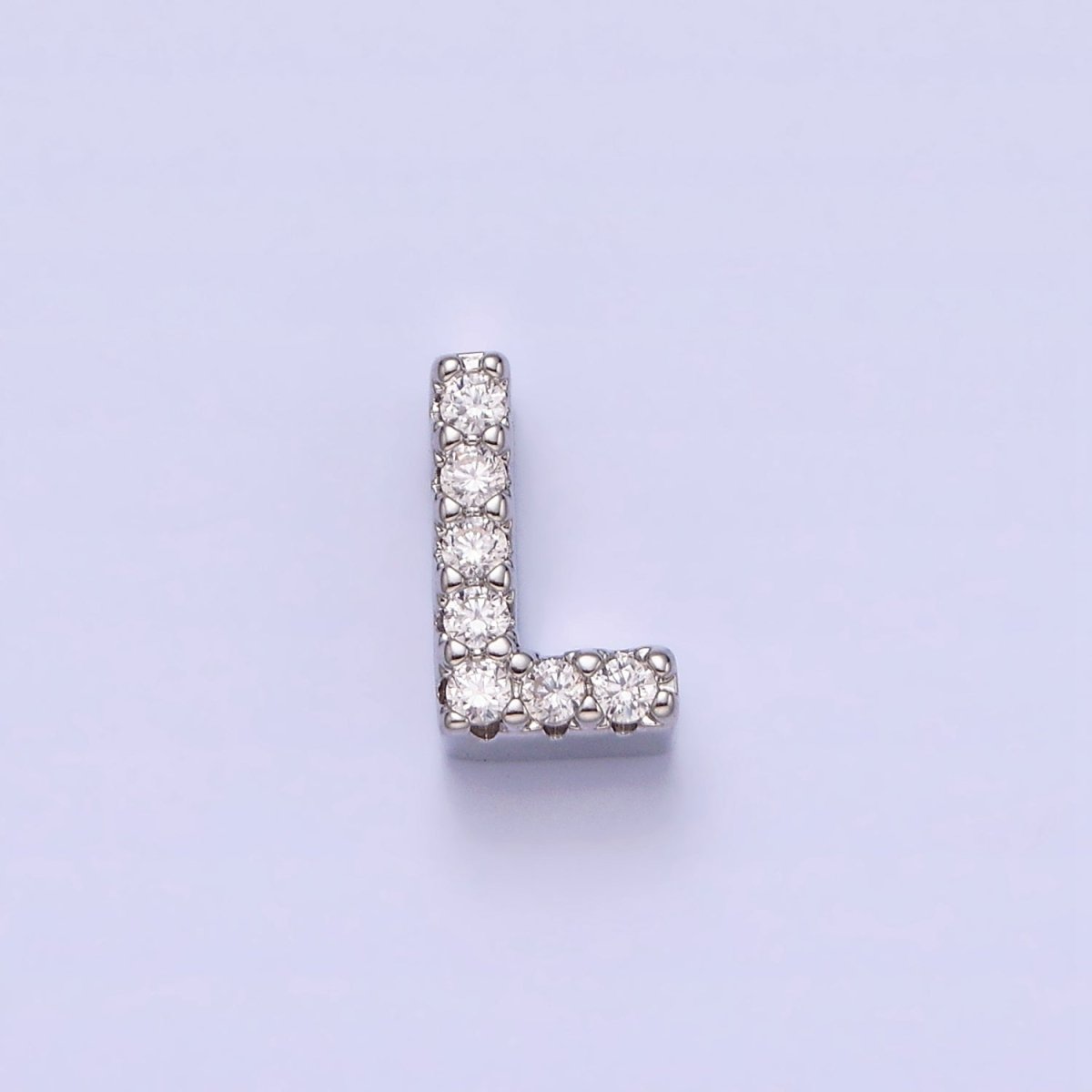 Silver A-Z Initial Letters Clear Micro Paved CZ Personalized Bead Spacer | A-611-A-623