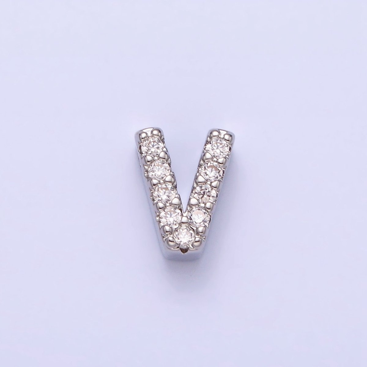 Silver A-Z Initial Letters Clear Micro Paved CZ Personalized Bead Spacer | A-611-A-623