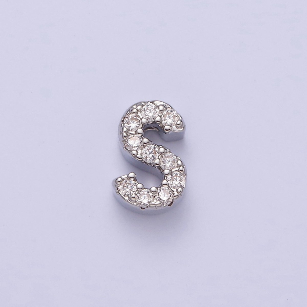 Silver A-Z Initial Letters Clear Micro Paved CZ Personalized Bead Spacer | A-611-A-623