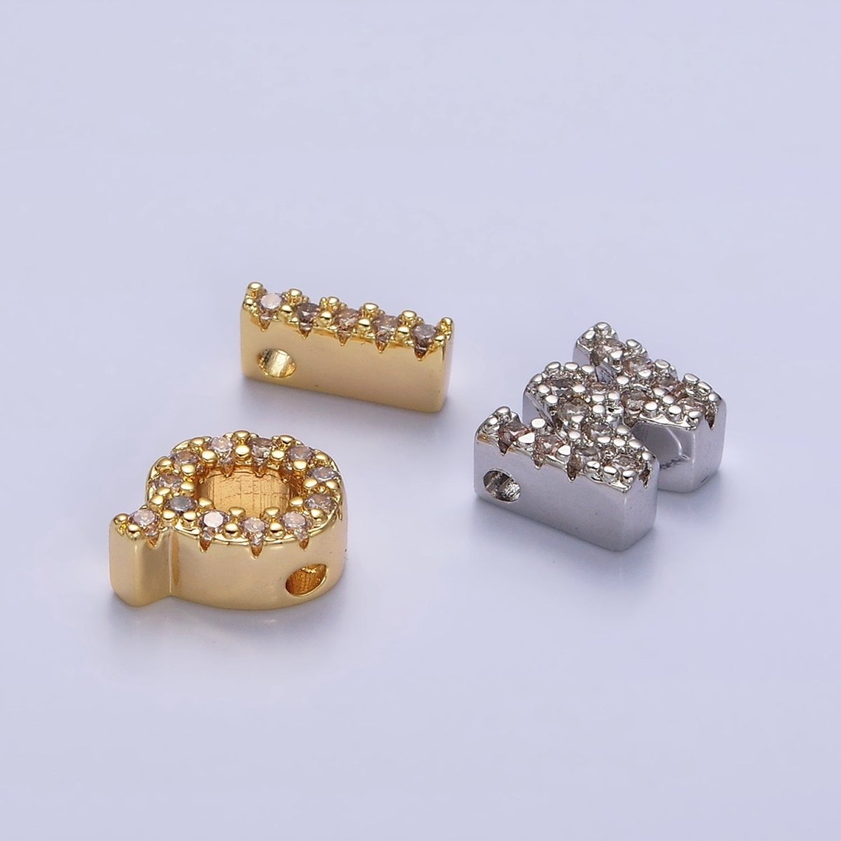 Silver A-Z Initial Letters Clear Micro Paved CZ Personalized Bead Spacer | A-611-A-623