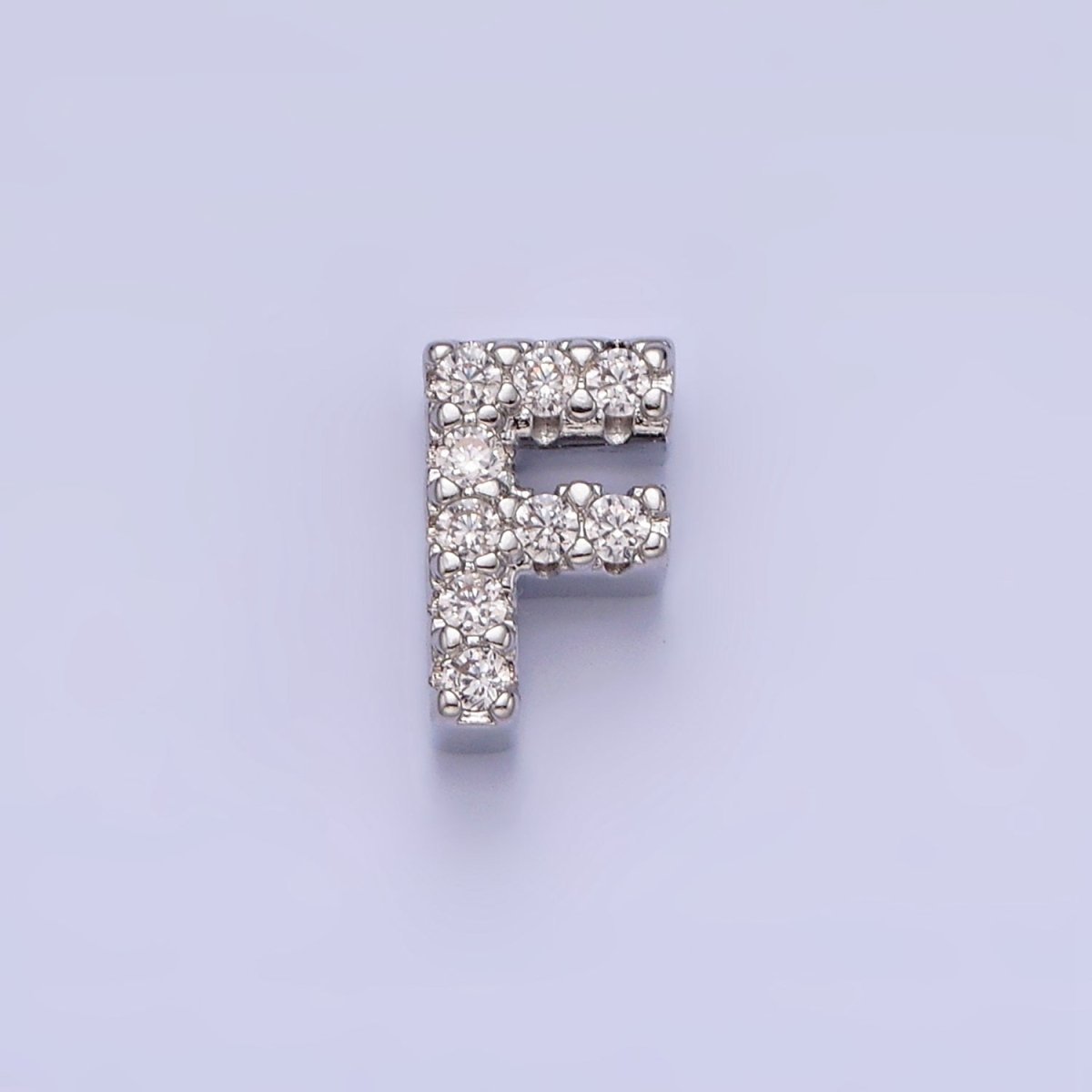 Silver A-Z Initial Letters Clear Micro Paved CZ Personalized Bead Spacer | A-611-A-623
