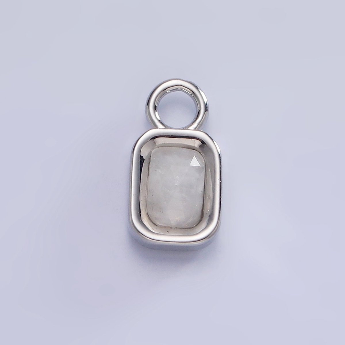White Gold Filled Baguette Multifaceted Natural Gemstone Personalized Add-On Silver Charm | AC1400 - AC1410