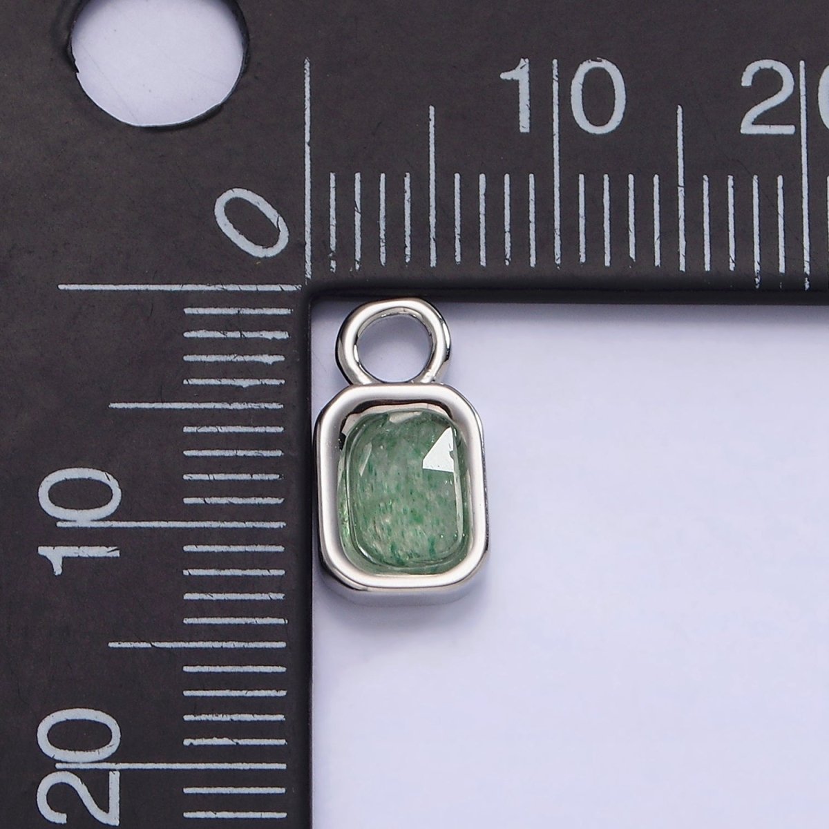 White Gold Filled Baguette Multifaceted Natural Gemstone Personalized Add-On Silver Charm | AC1400 - AC1410