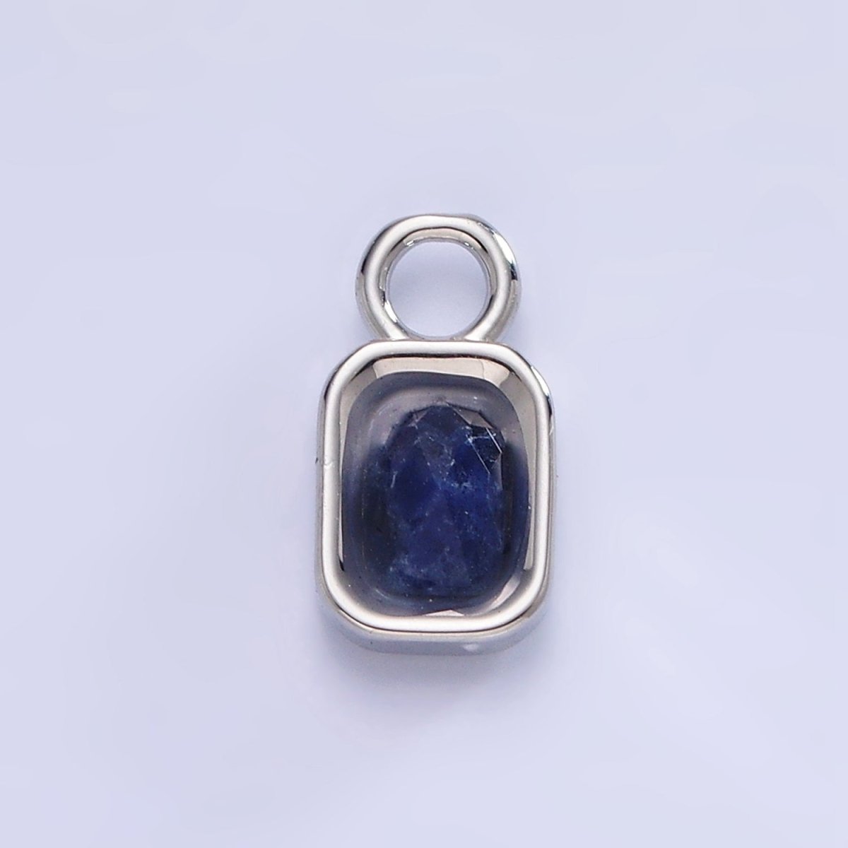White Gold Filled Baguette Multifaceted Natural Gemstone Personalized Add-On Silver Charm | AC1400 - AC1410