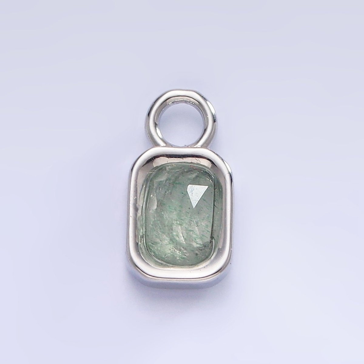White Gold Filled Baguette Multifaceted Natural Gemstone Personalized Add-On Silver Charm | AC1400 - AC1410