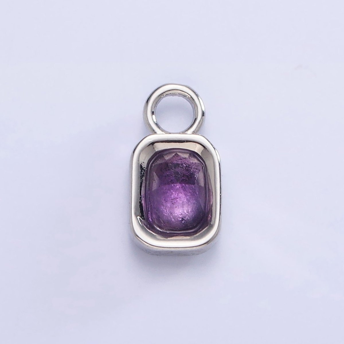 White Gold Filled Baguette Multifaceted Natural Gemstone Personalized Add-On Silver Charm | AC1400 - AC1410