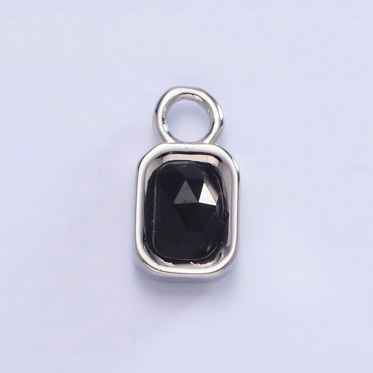 White Gold Filled Baguette Multifaceted Natural Gemstone Personalized Add-On Silver Charm | AC1400 - AC1410