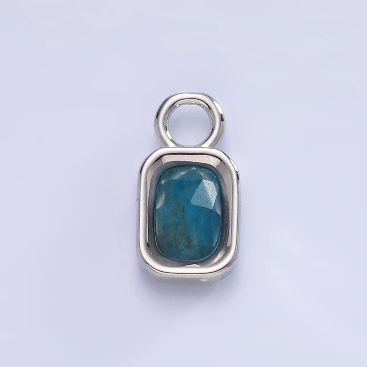 White Gold Filled Baguette Multifaceted Natural Gemstone Personalized Add-On Silver Charm | AC1400 - AC1410