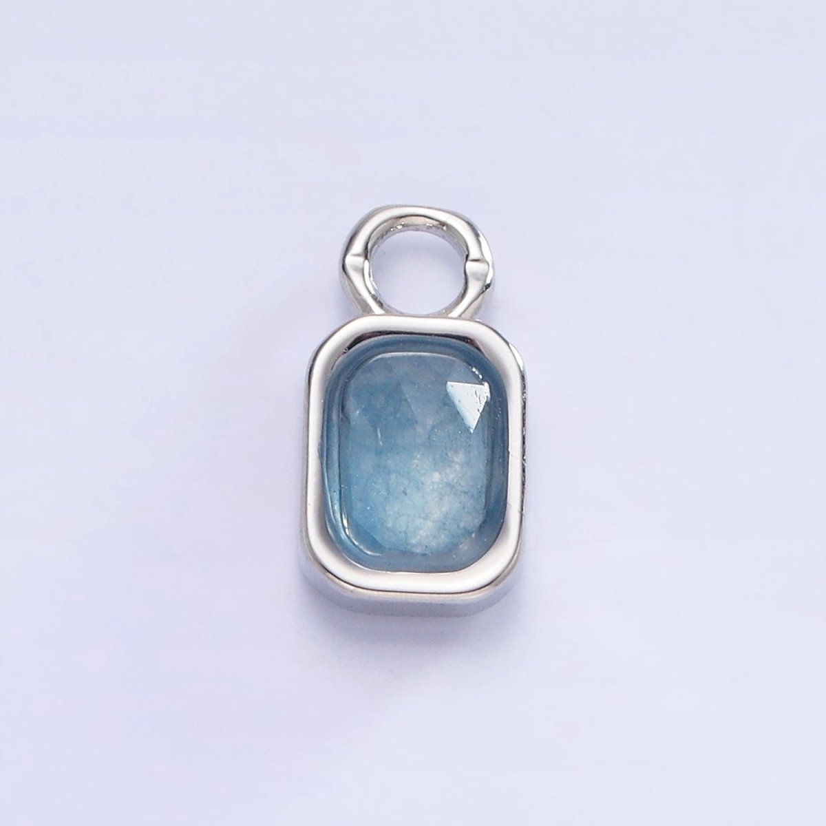 White Gold Filled Baguette Multifaceted Natural Gemstone Personalized Add-On Silver Charm | AC1400 - AC1410