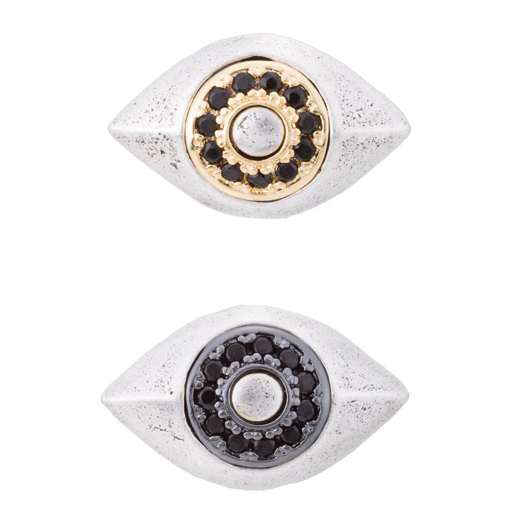 White Gold Filled Black Micro Paved CZ Protection Evil Eye Bead Spacer Findings | B-066