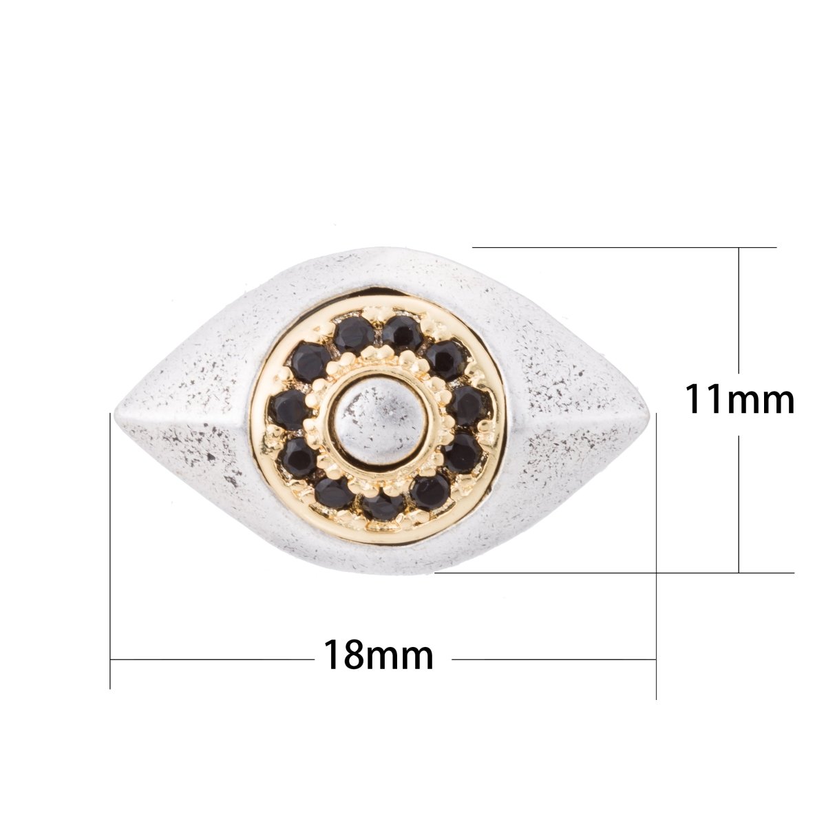 White Gold Filled Black Micro Paved CZ Protection Evil Eye Bead Spacer Findings | B-066
