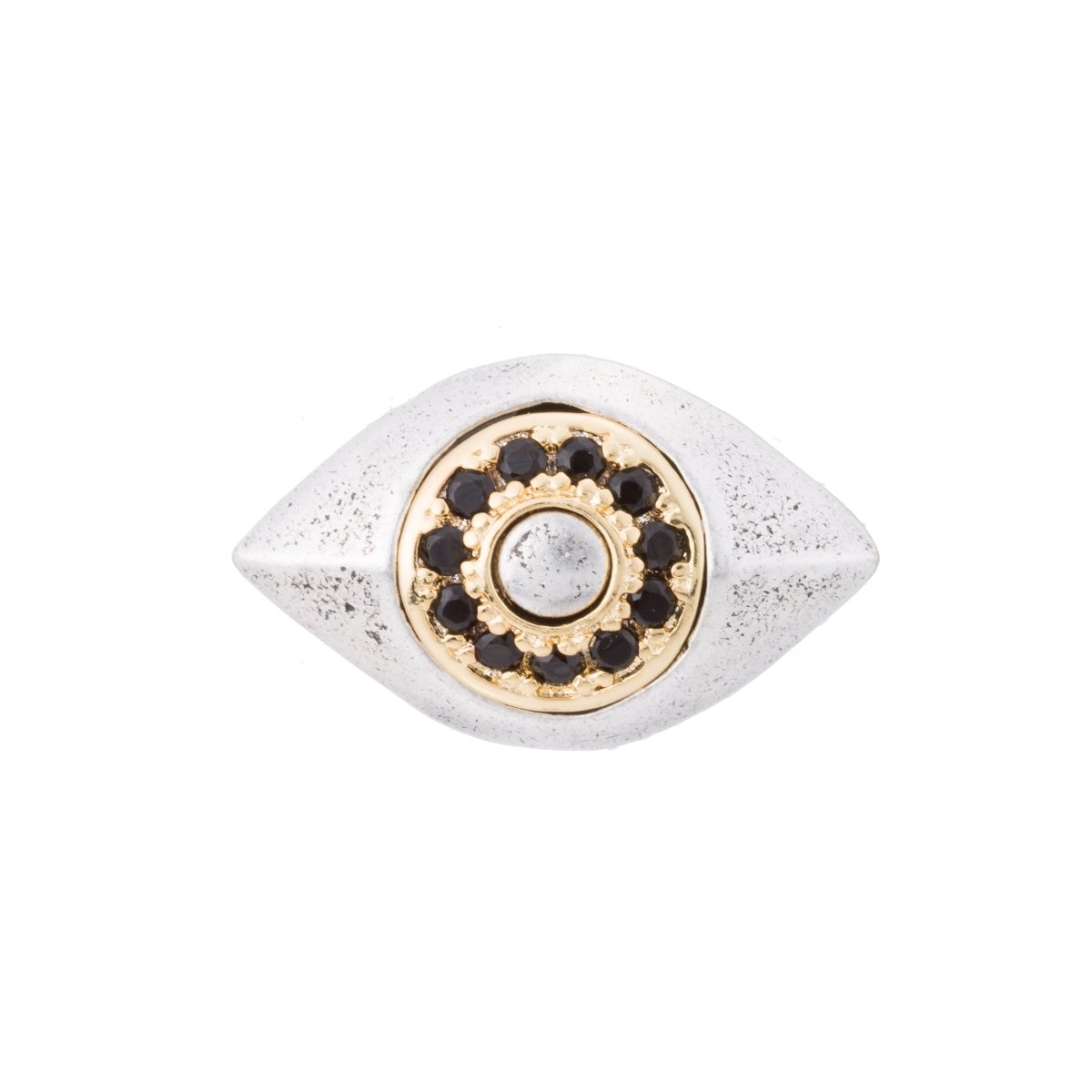 White Gold Filled Black Micro Paved CZ Protection Evil Eye Bead Spacer Findings | B-066