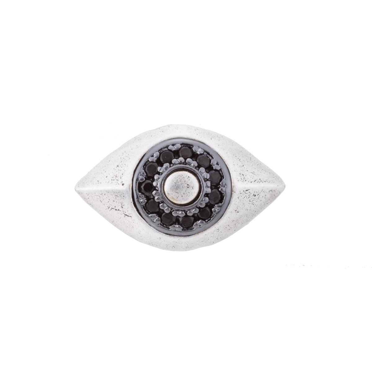 White Gold Filled Black Micro Paved CZ Protection Evil Eye Bead Spacer Findings | B-066