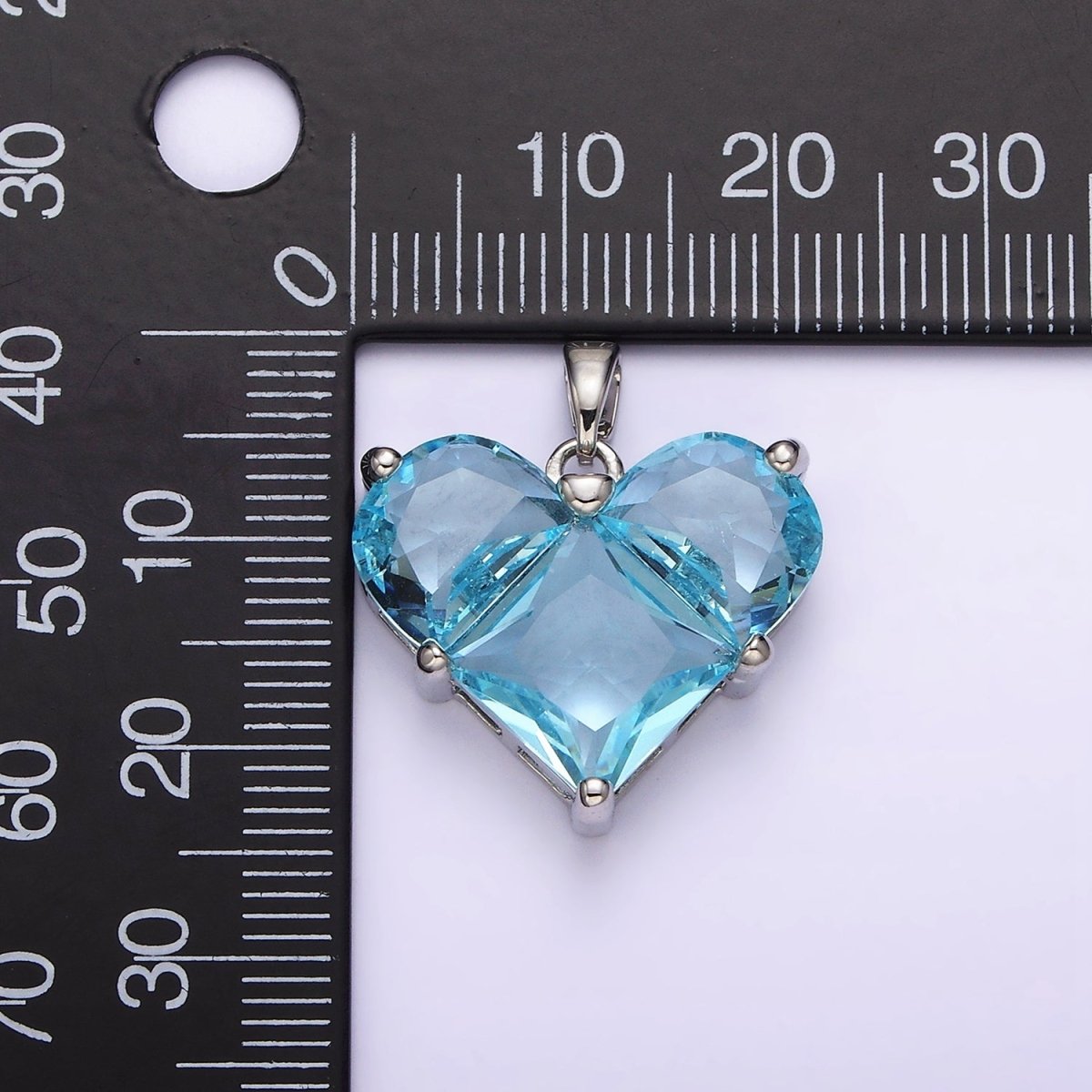 White Gold Filled Blue CZ Pixelated Heart Silver Pendant | AA763 - DLUXCA