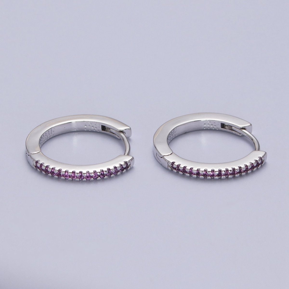 White Gold Filled Blue, Fuchsia Micro Paved CZ 17mm Silver Huggie Earrings | AB012 AB014