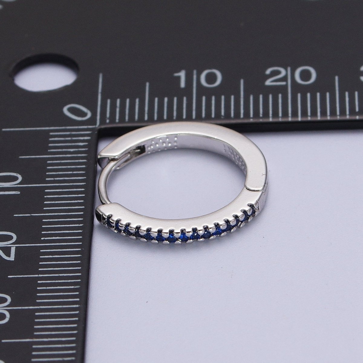 White Gold Filled Blue, Fuchsia Micro Paved CZ 17mm Silver Huggie Earrings | AB012 AB014
