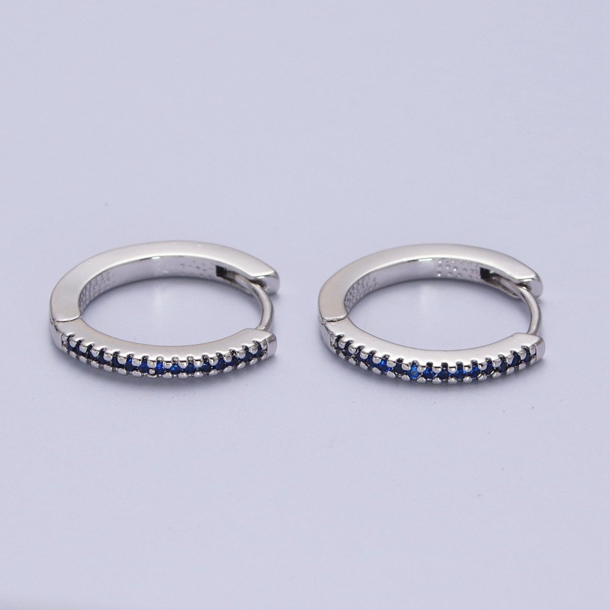 White Gold Filled Blue, Fuchsia Micro Paved CZ 17mm Silver Huggie Earrings | AB012 AB014