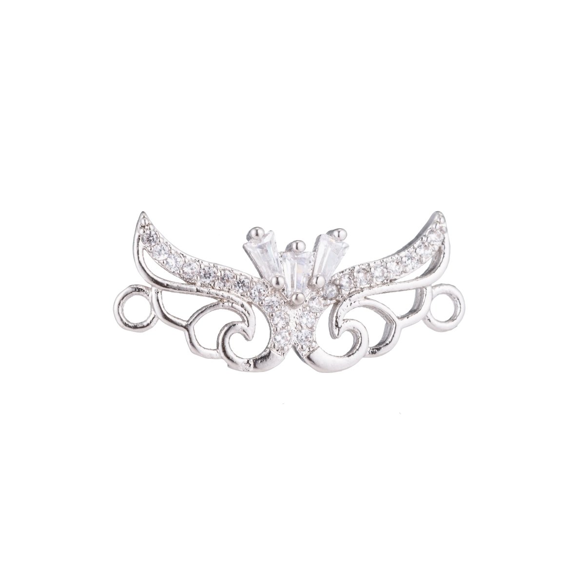 White Gold Filled Butterfly, Romantic Lover Love, Cubic Zirconia Bracelet Connector Charm, Necklace Pendant, Findings for Jewelry Making F-160 - DLUXCA